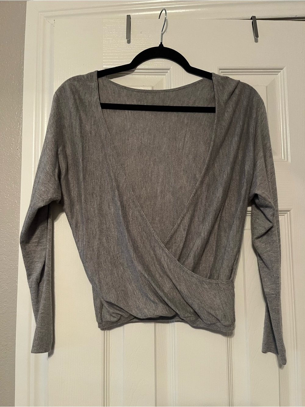Alice + Olivia Heather Gray Wrap-Front Long Sleeve Top